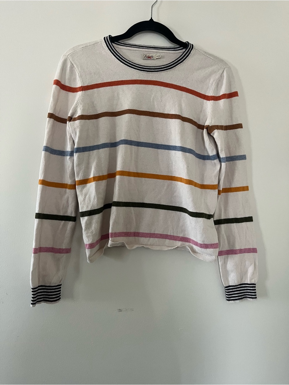 Faherty White Colorful Striped Cotton Cashmere Sweater XS Coastal Granola